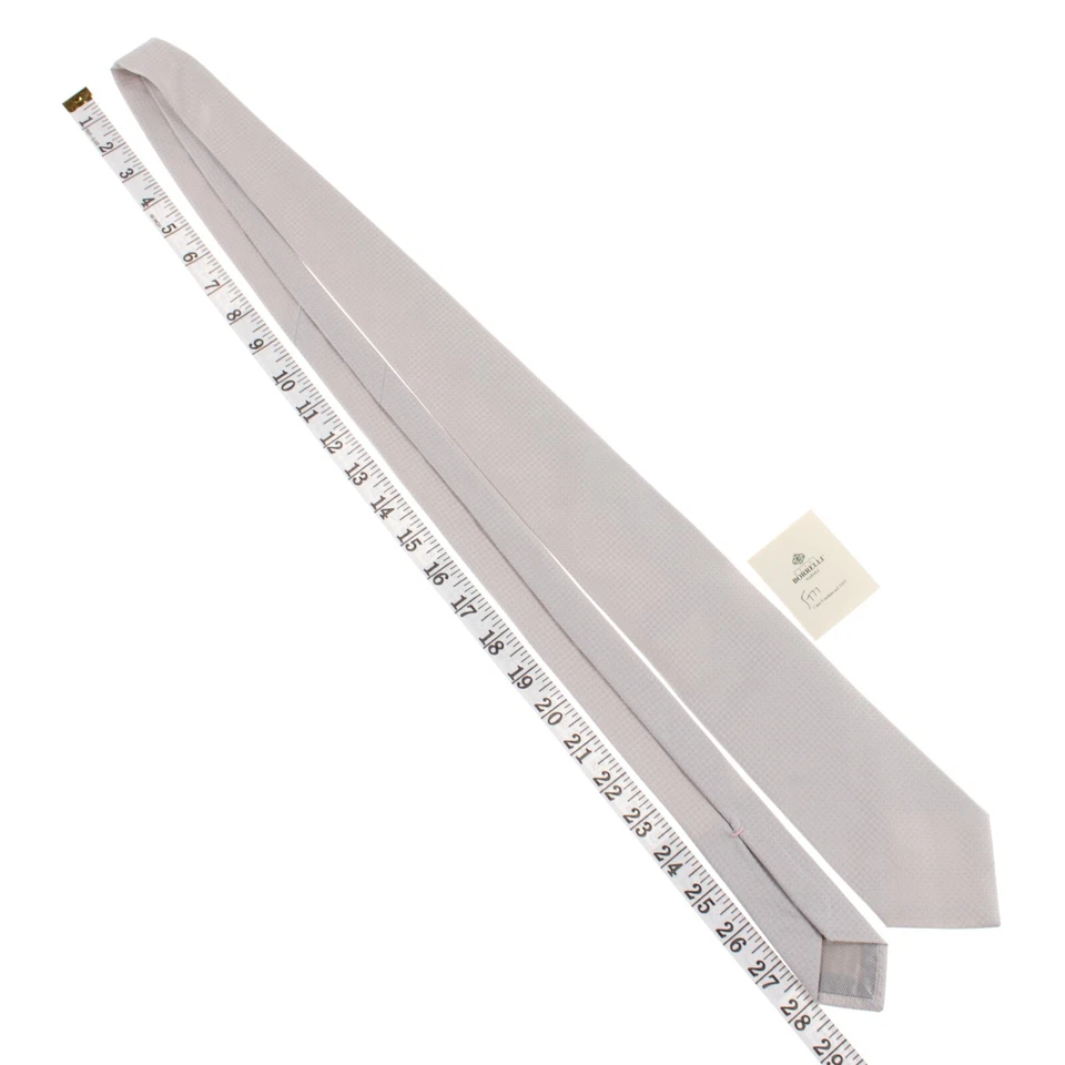 Borrelli NWT 100% Silk Tie in Light Gray with Mini Square/Check Pattern - Image 3 of 4