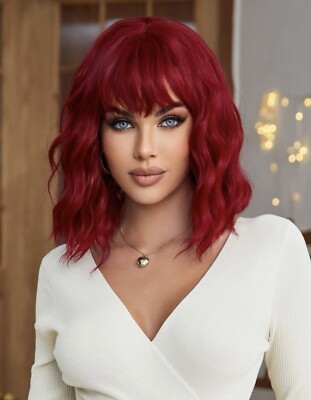 Perruque Courte Bouclée Style Bob - Rouge Terne - Avec Bonnet Intégré - Pour Cosplay, Fête Ou Quotidien