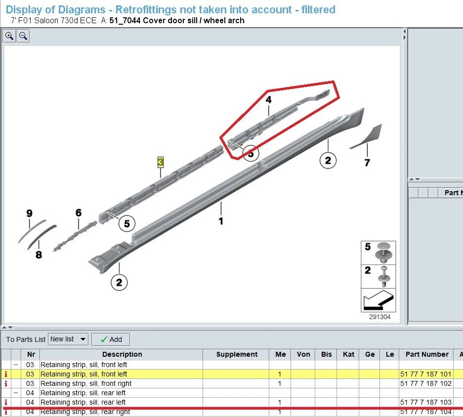 BMW Retaining Strip Rear Left for Sill Side Skirt 51777187103 - Image 4 of 4