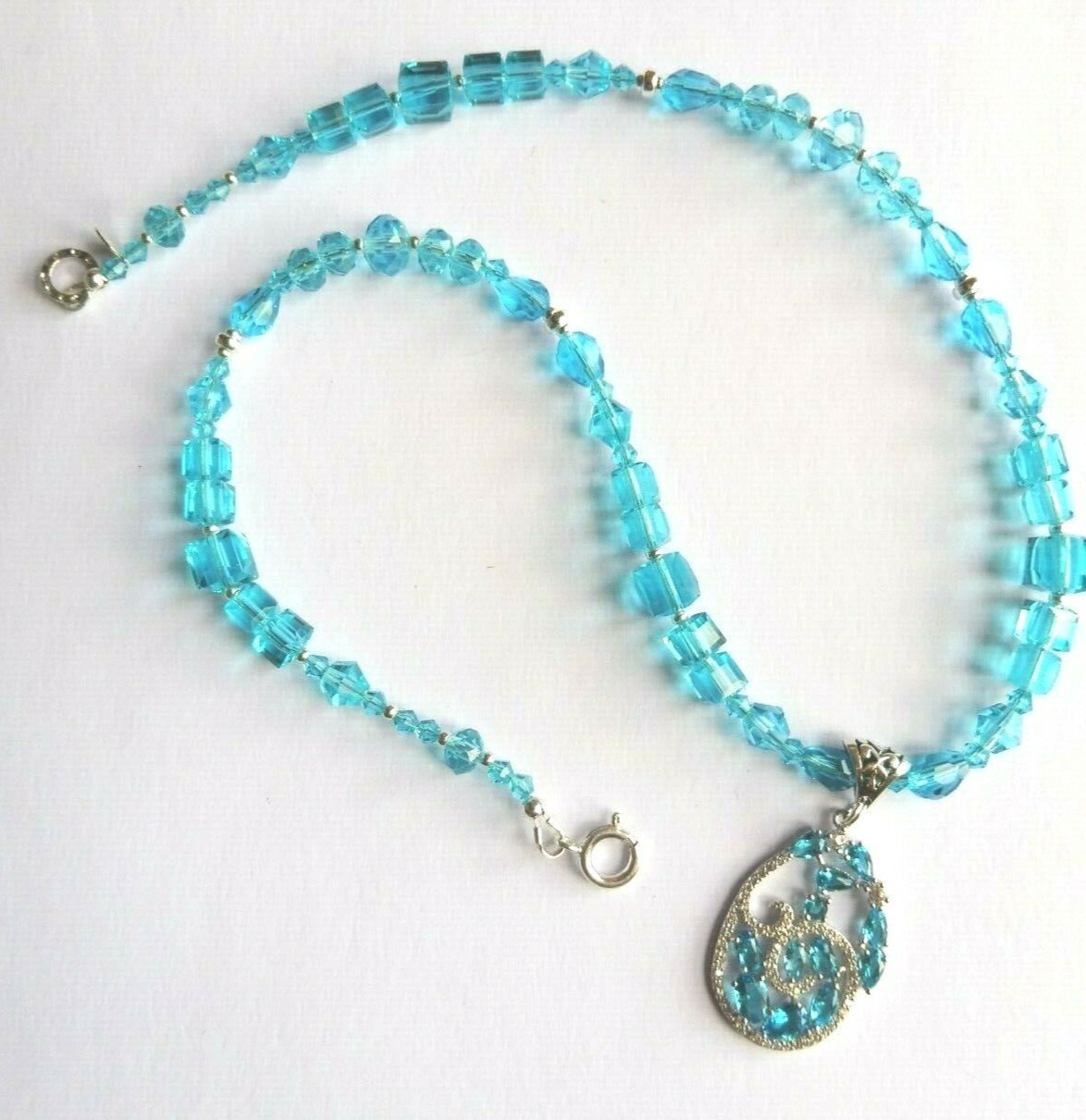 Collier topaze bleu d'Autriche 44cm argent massif, cadeau d'anniversaire