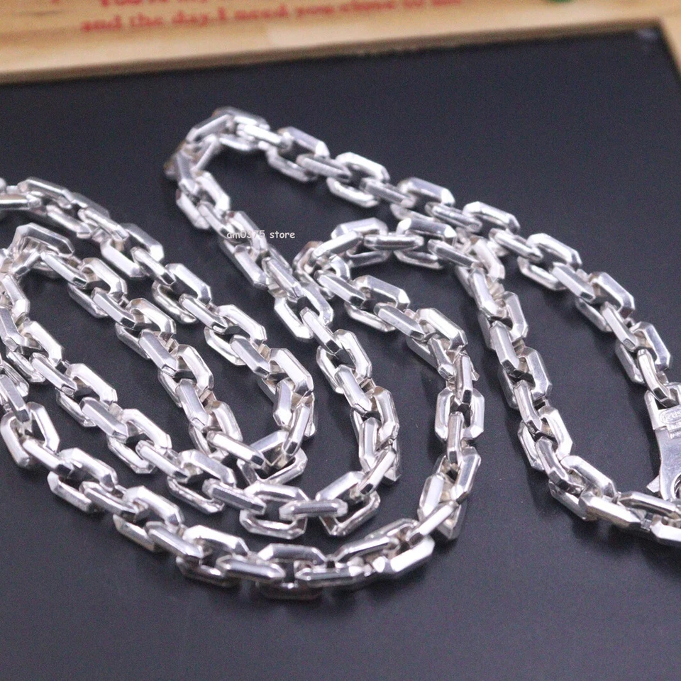 Collar de plata fina pura 999 para hombres mujeres 6 mm cable cadena enlace 24 pulgadas/68-70 g Foto 2 de 4