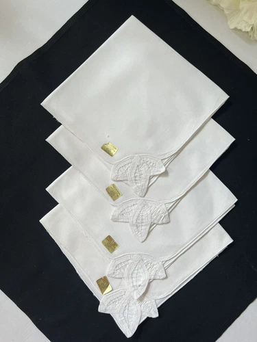 Vintage 100% Cotton Napkins Battenburg Lace Trim NEW Set If 4 Square 15.5”