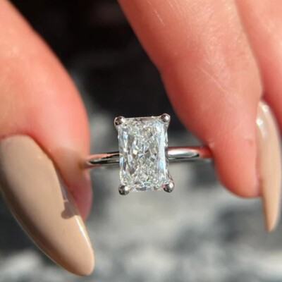 2.34Ctw Radiant Cut White Moissanite Engagement Gift Ring 14K White Gold Plated