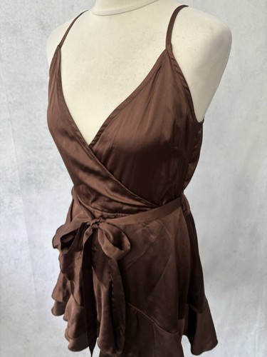 Boohoo Women's Brown Satin Party Dress Size 12 - Picture 8 of 12