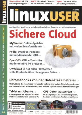 linux USER 06/2016: Sichere Cloud, GPS Daten auswerten, Chomebooks befreien, 