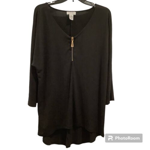 Carmen Marc Valvo Black 3/4 Sleeve Zipper Blouse Women’s XL
