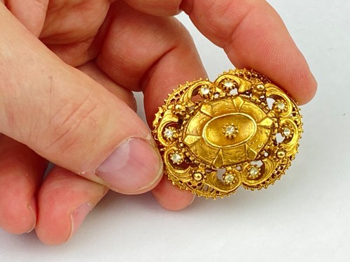 FLORENZA DAMILLE Vintage Gold Tone Oval Pin Brooch Magnet - Picture 9 of 10