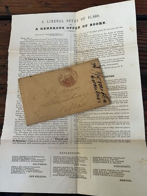 1853 U.S. Journal Newspaper AJ Jones Publisher Stampless Cover & Advertisement
