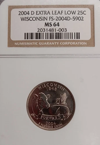 2004 D Wisconsin State Quarter NGC MS64 Extra Leaf Low TP-3691