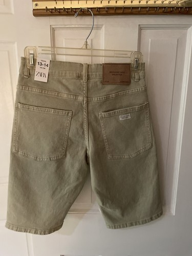 ZARA Girls Shorts Size 13-14 Skater Mood Green Denim Long Stretch Kids NEW TAGS - Picture 15 of 16