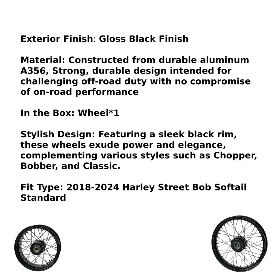 HP 19x2.5 Front Spoke Wheel for Harley 18+ Softail Standard Street Bob Black Foto 2 de 4