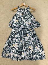 BearTwo Womens Tiered Fit and Flare High Neck Hawaiian Dress Lined Toucan bird M