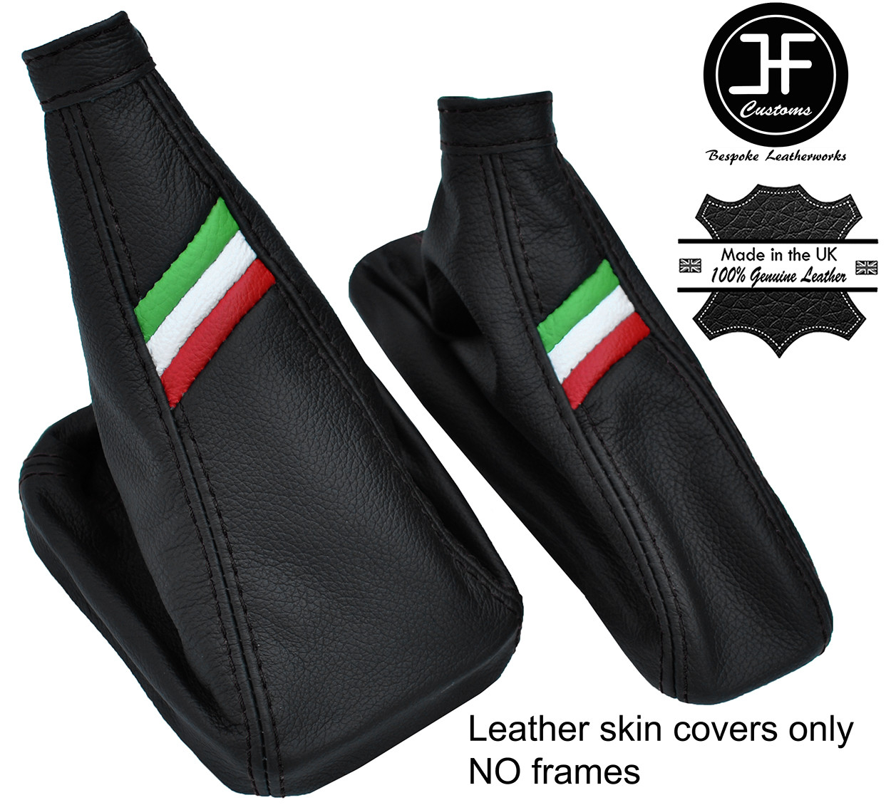 Alfa Romeo Mito 2008-2017 Black Stitch Italian Flag Real Leather Gaiter Set