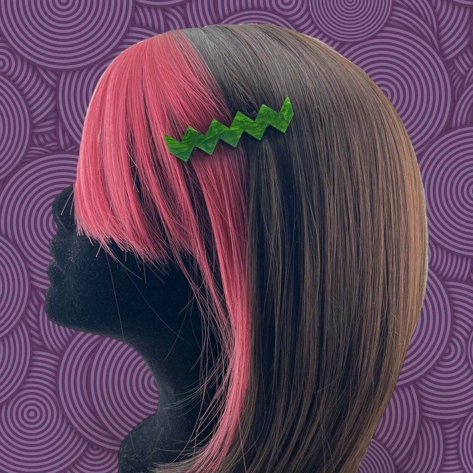 Alfileres de pelo kitsch Zig Zag Y2K - verde retro años 80 90 Foto 2 de 4