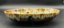 Vintage Unmarked Brown Drip Glaze Pottery Divided Dish