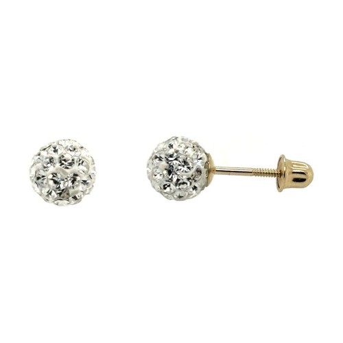 14K Yellow Gold Round Crystal Ball Screw Back Stud Earrings 10 mm - Picture 14 of 27
