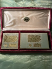 VTG Wadsworth Cigarette Compact Mirror Set Silver Gold Tone PENNSYLVANIA Theme