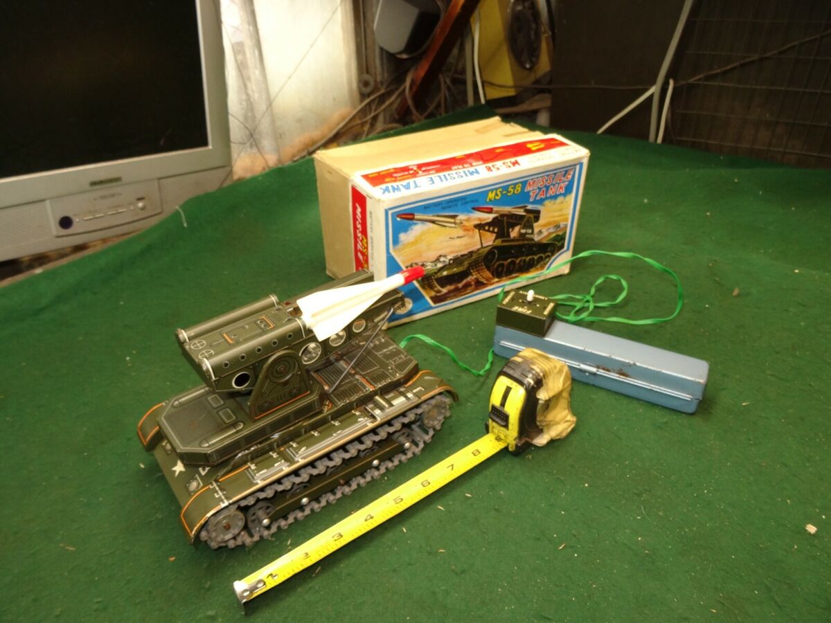 AMAZING VINTAGE RARE MASUDAYA MS-58 MISSILE TANK TIN JAPAN AMAZING VINTAGE RARE MASUDAYA MS-58 MISSILE TANK TIN JAPAN