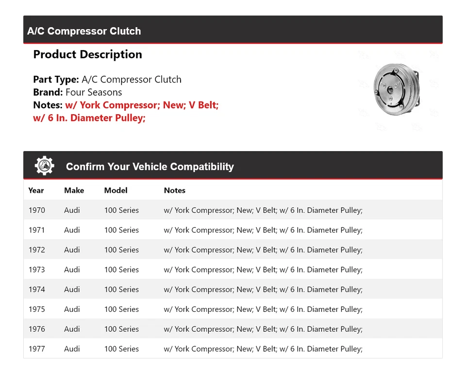 Para 1970-1977 Audi 100 Series A/C embreagem compressor 4 estações 1971 1972 1973 - Imagem 2 de 4