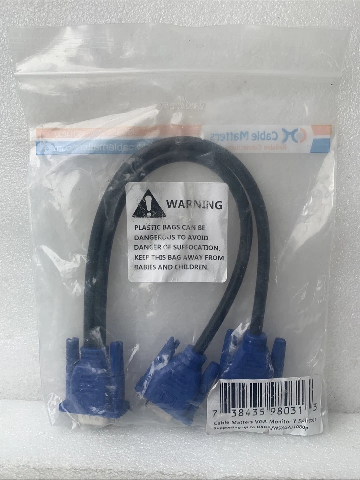 VGA Splitter Cable VGA Y Cable Screen Duplication 1 Foot Cable Matters - Image 2 of 2