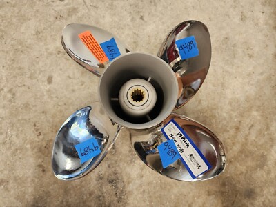 4 BLADE 13 1/2'' X 19P STAINLESS PROPELLER, NEW EVINRUDE 13 SPLINE HUB, P9489