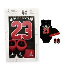 Baby Jordan 6-12 Month Boy Bodysuit, Hat and Booties Shoe Gift Box