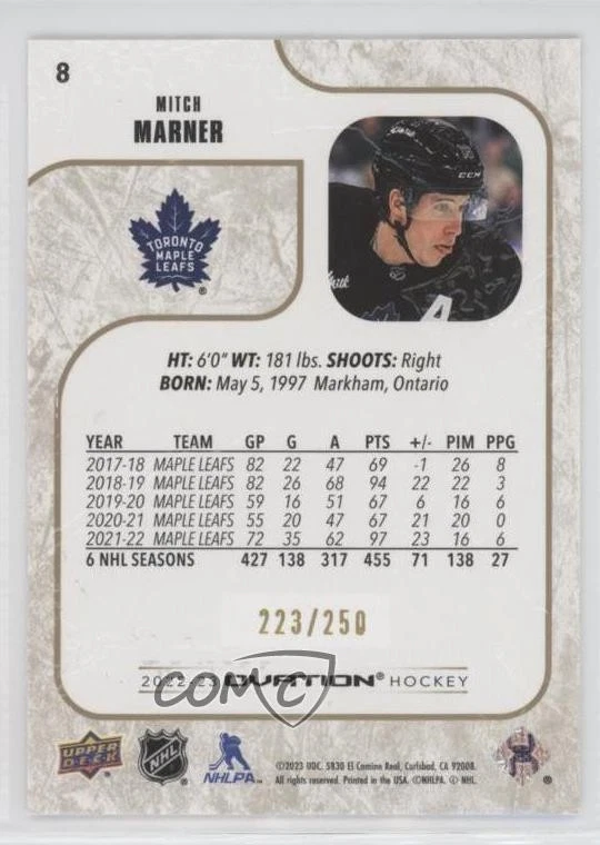 2022-23 Upper Deck Ovation Standing Ovation Gold Spectrum /250 Mitch Marner #8 - Image 2 of 2