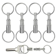 4 Pcs Quick Release Keychain Detachable Pull Apart Key Rings Silver Color