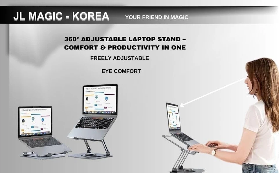 i1 Laptop Stand Silver Adjustable Foldable Riser w/ 360° Rotating Base 10-19” - Image 3 of 4
