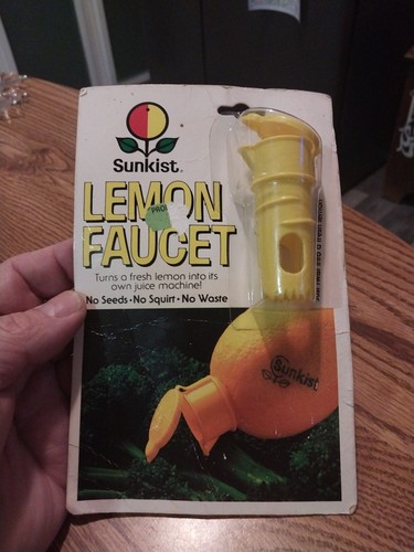 Vintage Sunkist Zitrone Wasserhahn Zapfhahn Fruchtsaftpresse Zitruspresse Gelb Neu