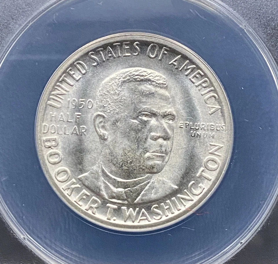 1950 S Booker T Washington Silver 50c Commemorative Half Dollar ANACS MS65 - Image 3 of 4