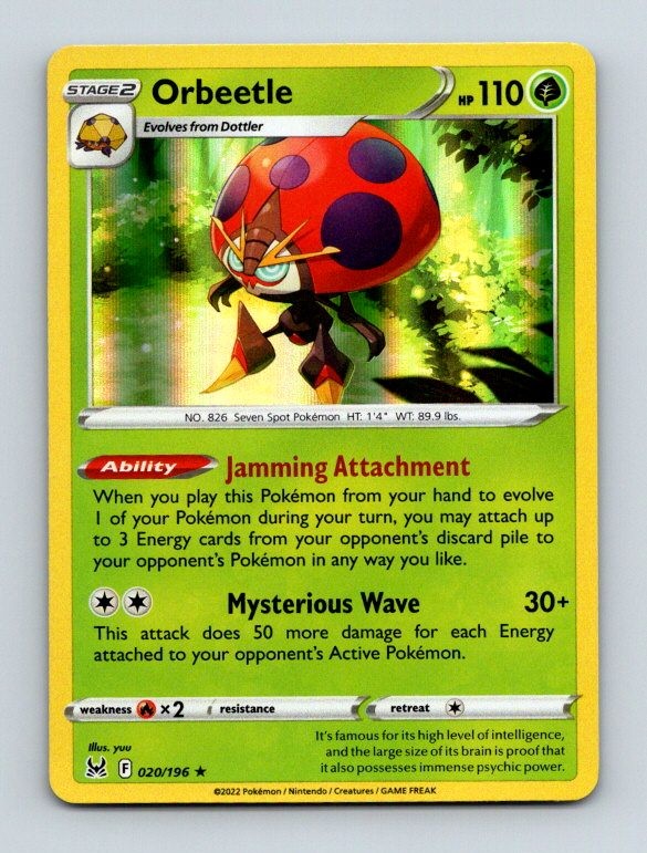 Orbeetle 020/196 Holo Rare SWSH11: Lost Origin Pokemon Holo Near Mint