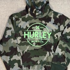 Hurley Boys Camo Hoodie Pullover Green Logo Sweatshirt Youth Size M 10/12 