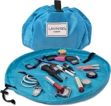 Lay-n-Go Cosmo Layflat Drawstring Cosmetic & Makeup Bag 20 Inch, Ocean Blue 