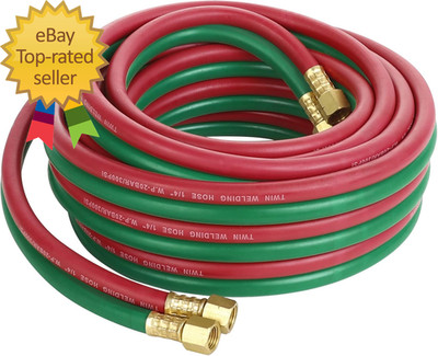Oxygen Acetylene Hose 1 4 Inch  25 Feet with 9 16 18 B Fittings Welding Cutting