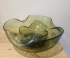 2pc Vintage Green Anchor Hocking Glass Accent Mid Century Modern Chip And Dip