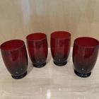 Vintage Ruby Red Glass Drinking Glasses Juice Lot of 4