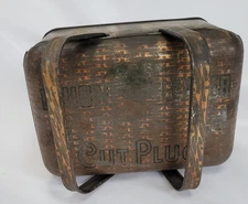 Vntg Union Leader Cut Plug Tobacco Tin Lunch Pail Box Swing Handles Hinged Lid