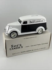 Vintage See's Candies ERTL Diecast 1938 Chevy Panel Truck Bank