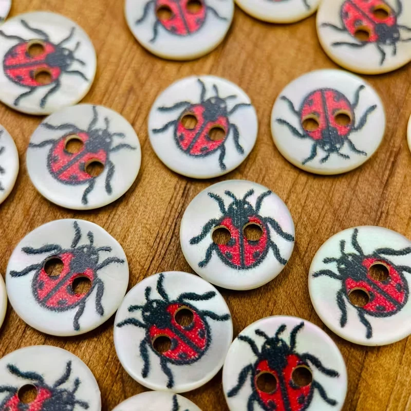 10pcs  Res Ipsa Loquitur Melbourne - 11mm Ladybug Shell - 2 Hole Buttons - Image 3 of 3
