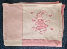 Pink White Squares Fleece Blanket Bunny Flowers cot 90x120cm vintage