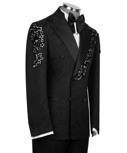 Moda Show Hombres Traje Calce Ajustado Estrás Doble Pecho Baile de graduación Esmoquin Ropa de graduación - Imagen 28 de 38