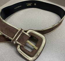 Vintage ESCADA Belt Brown Suede Metallic Gold Leather Statement Belt Flaking