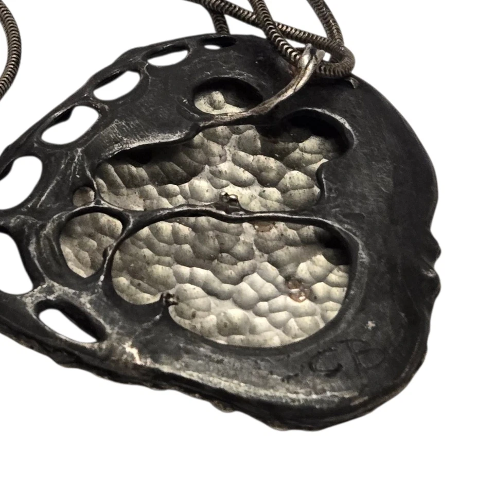 Collar colgante artístico vintage años 70 plata esterlina esmalte gato Foto 3 de 4