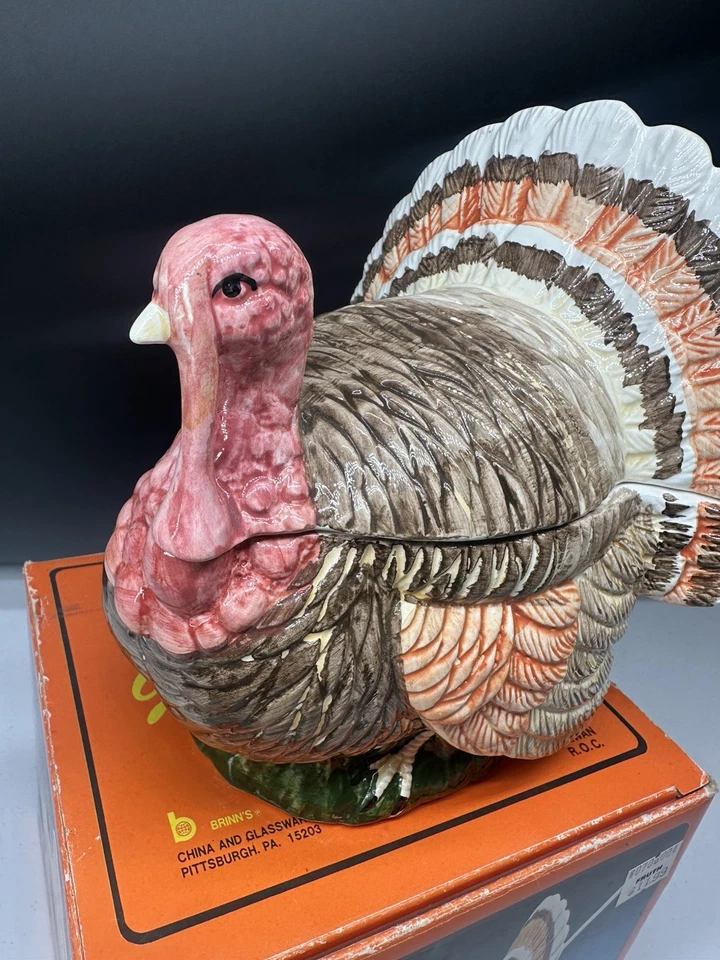Vintage Brinn’s Turkey Gravy Boat com Concha Cerâmica Fina Pintado à Mão com Caixa - Imagem 2 de 4