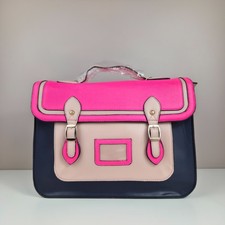 LYDC London Satchel Bag- Hot Pink, Beige & Black, School, College, Travel & Gift