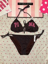 VS PINK STRING BIKINI SET TRIANGLE TOP BOTTOM LEOPARD CHEETAH LOGO XXL/XL NWT
