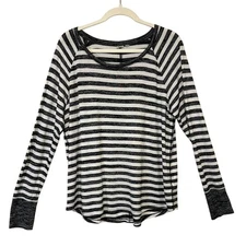 GAP Women's Large Black White Striped Long Sleeve Top Lightweight Knit
