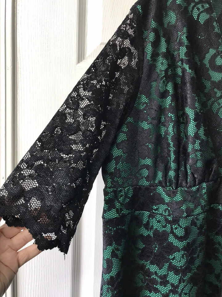 Vestido Kiyonna Mademoiselle Verde Negro Encaje Cóctel Fiesta Talla 4 4X Usado en Excelente Condición 💕 Foto 3 de 4