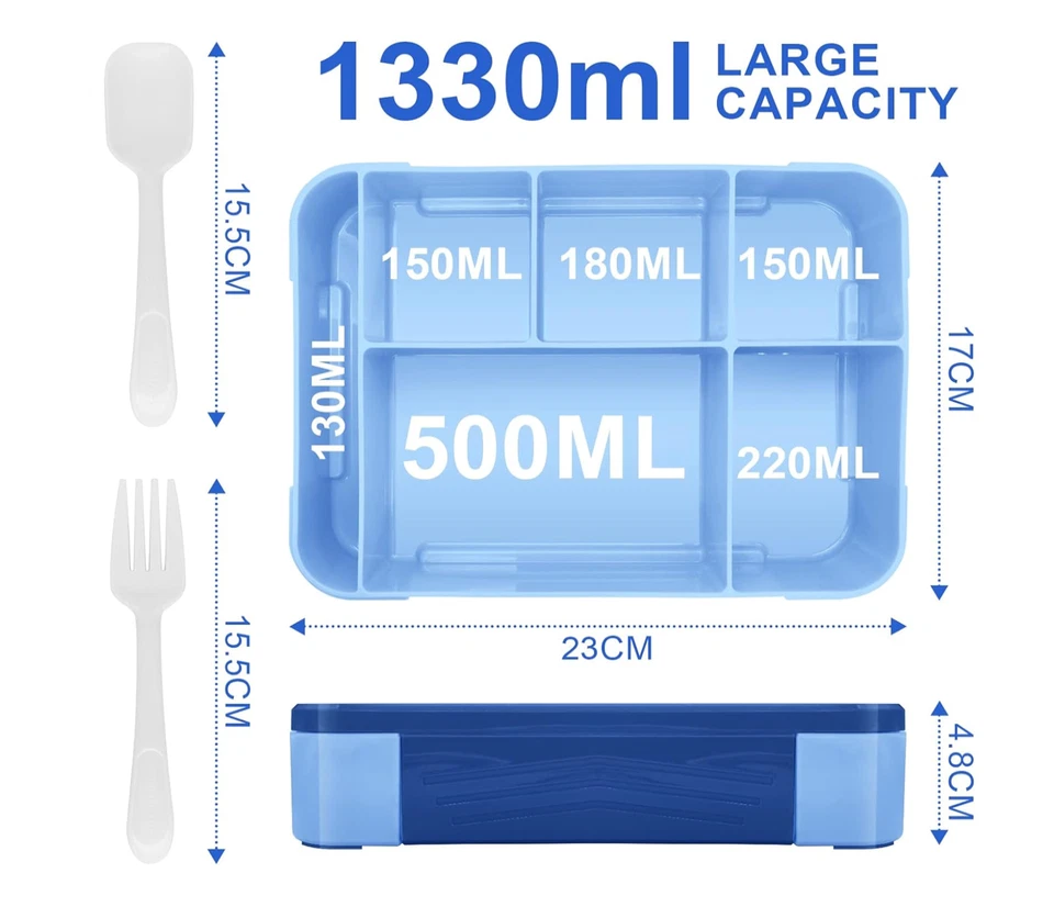Brotdose Kinder mit Fächern Bento Box Auslaufsicher Lunchbox für Mädchen Jungen - Bild 3 von 4